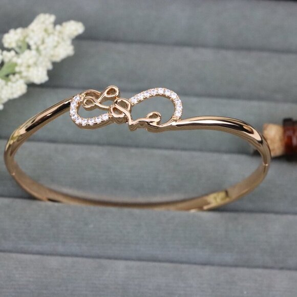 Rose Gold Bangle with Sparkling Love Script Design, XPBL0580 - Picture 8 of 12